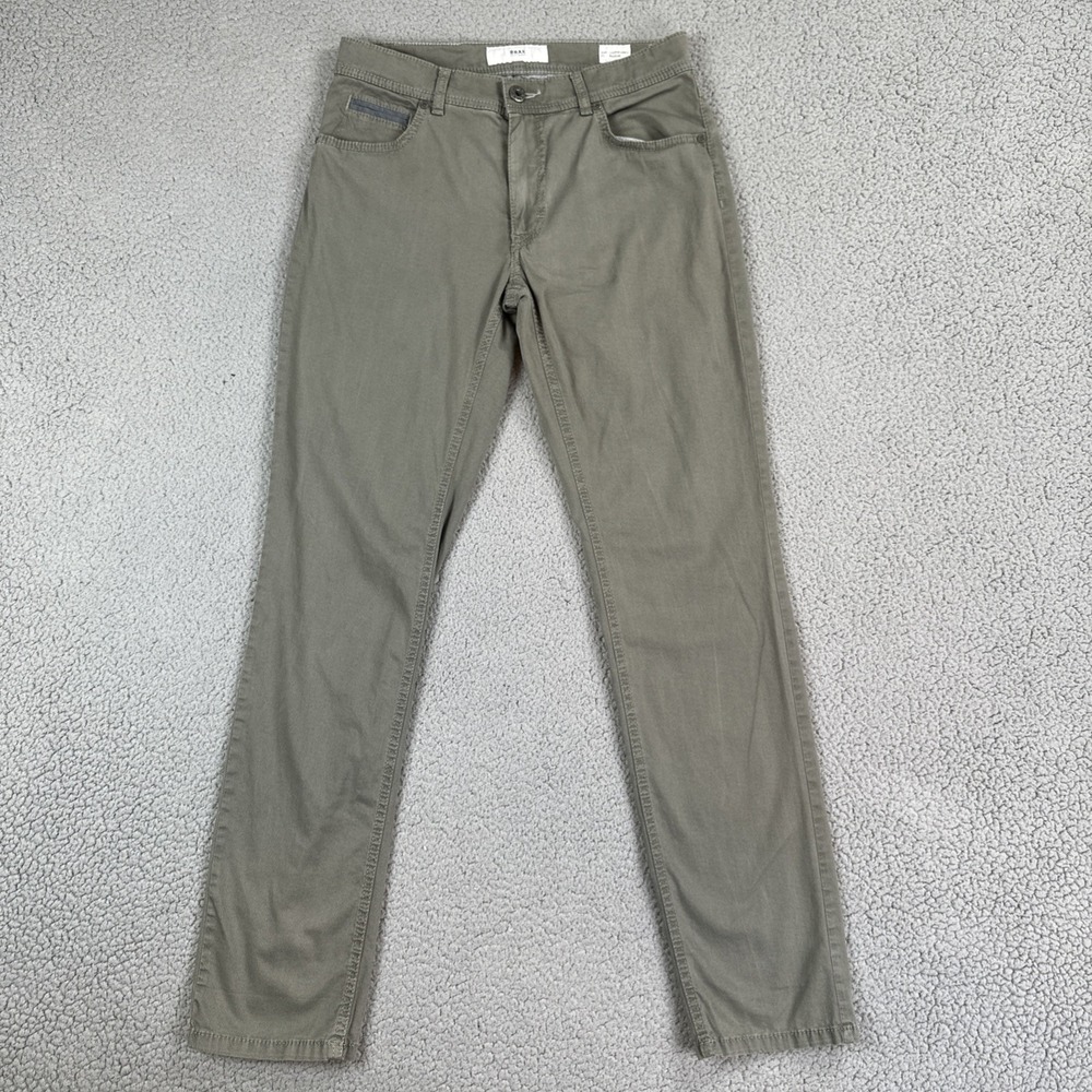 Brax Cooper Fancy Pants Men 30x32 Olive Green Regular Fit Slim Stretch Chinos